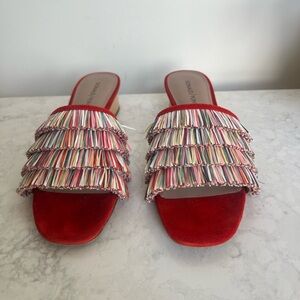 Donald Pliner Fringe Raphia Red Women's Sandals